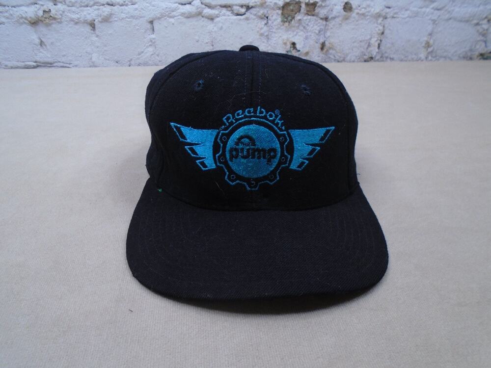 Vintage 90s Trucker Snapback Hat Reebok The Pump Wool Black Flaws* Basketball